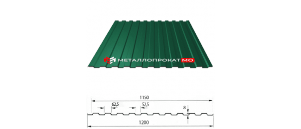 Профнастил С8 Ral 6005 зеленый 1200х2000 в Москве